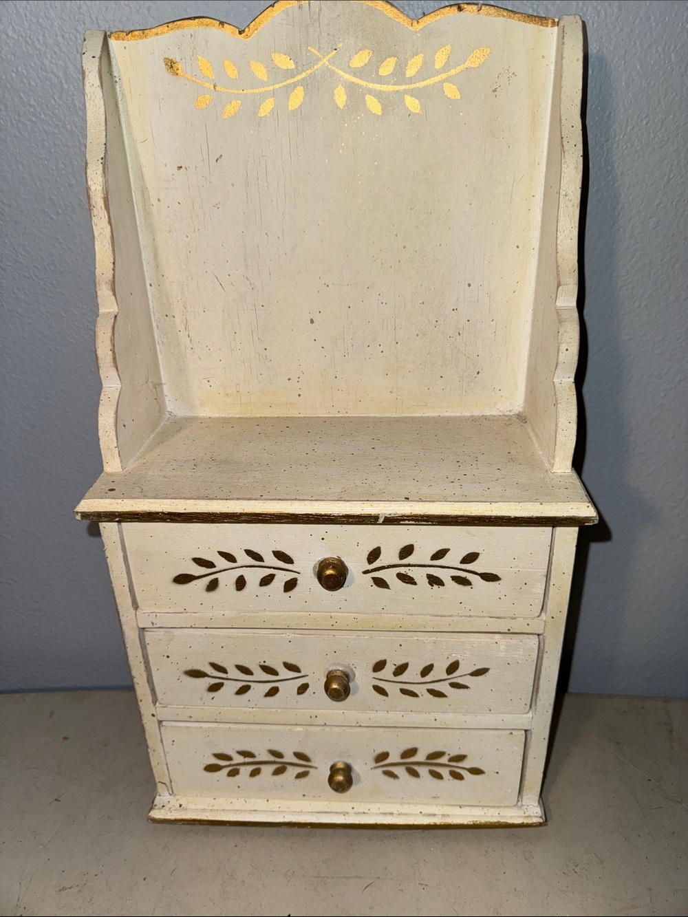 Vintage Wooden Hand-painted Jewelry Box Hutch Doll Cabinet Trinket Storage
